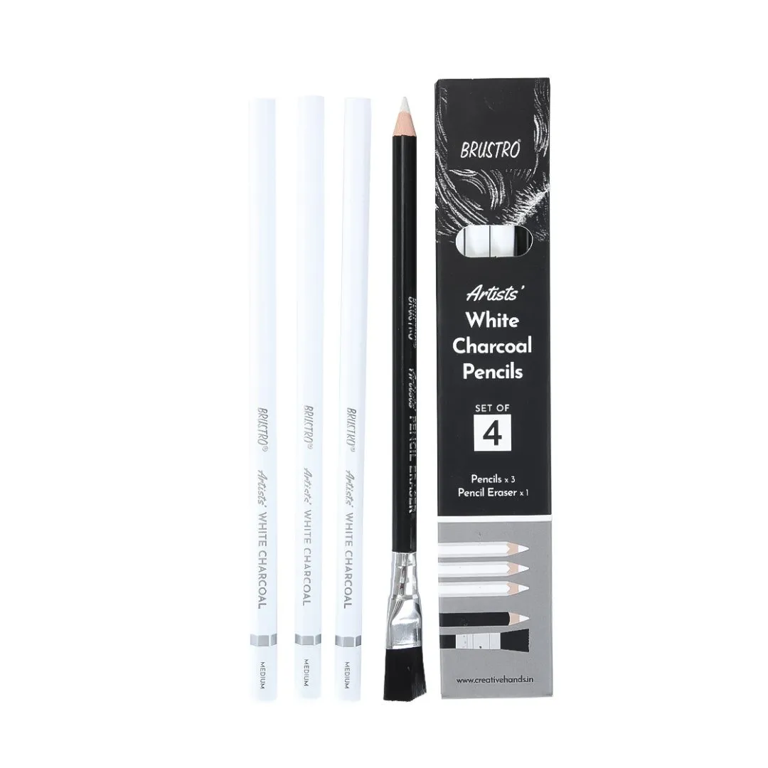 BRUSTRO Artists White Charcoal Pencils- Set Of 4