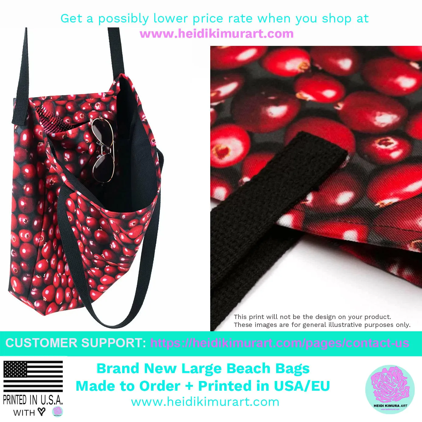 Buffalo Red Tote Bag, Plaid Print Preppy Chic Classic Designer Beach Tote Market Bag- Made in USA/EU