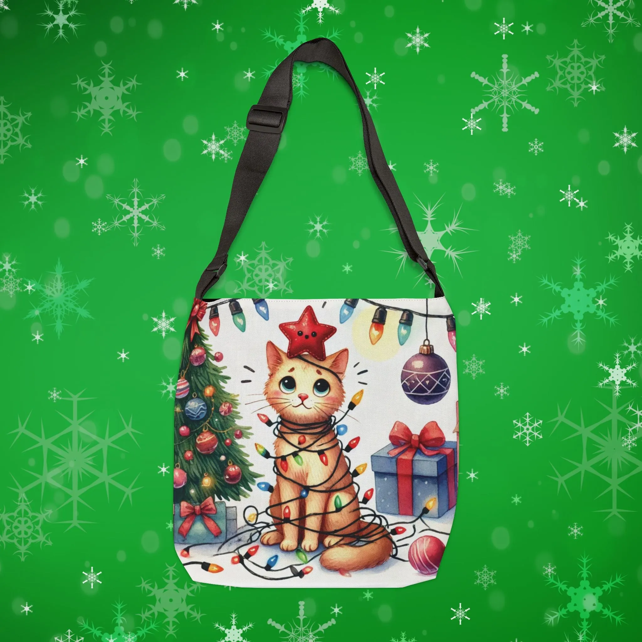 Cat Holiday Helper - Adjustable Strap Tote Bag