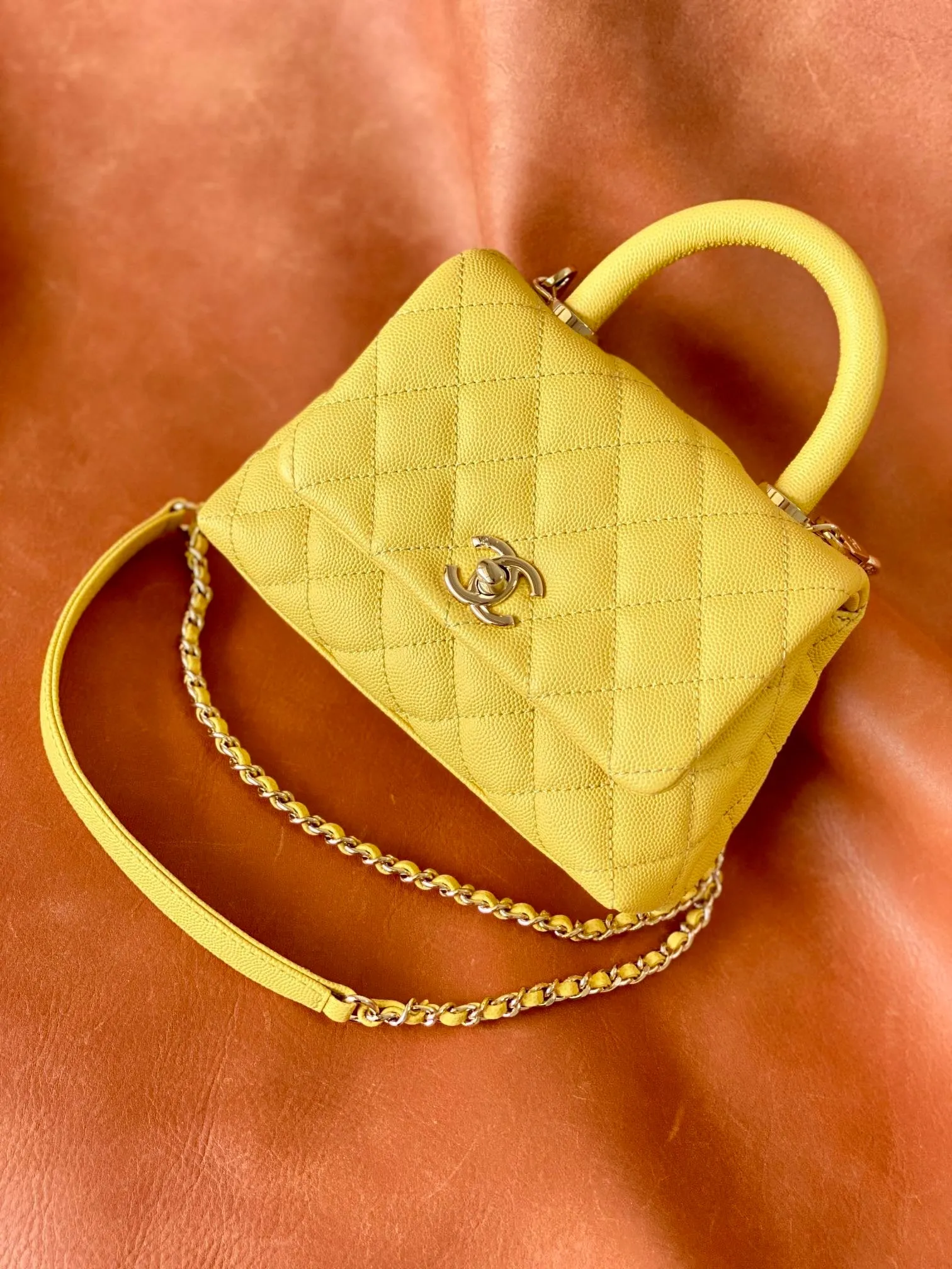 CHLMini Flap Bag Top Handle Yellow For Women 7.5in/19cm