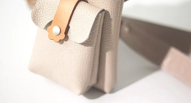 Cute Womens Beige Leather Phone Bag Mini Crossbody Bags Purse for Women
