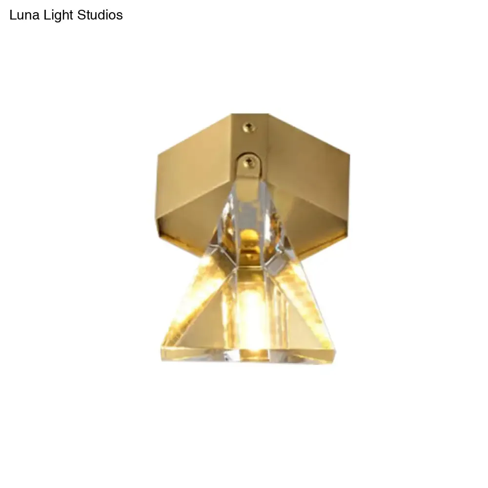 Faceted Crystal Flush Mount Ceiling Light Fixture - Minimalist LED Brass Finish Lighting