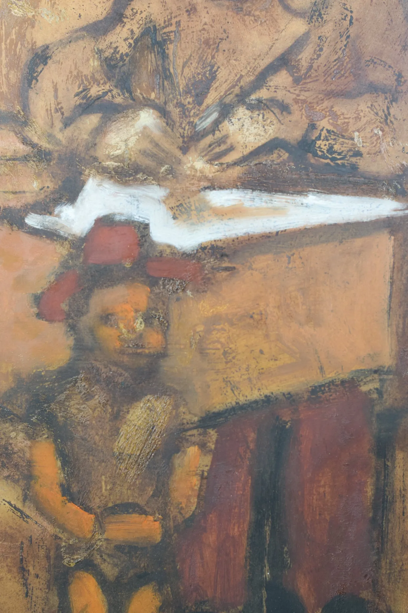 Girl and Puppet with Toy Horse - Oil on paper