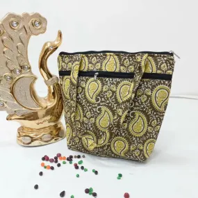Medium Size Handbag Yellow Colour with Mango Design.