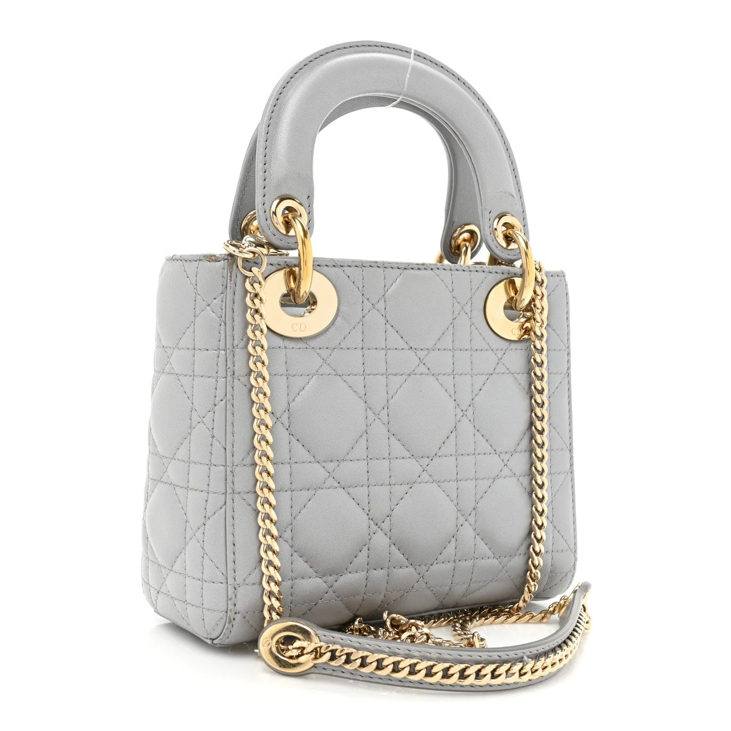 Metallic Lambskin Cannage Mini Lady Grey