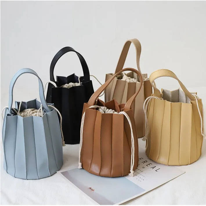 Pleated Soft Vegan Leather Basket Bag