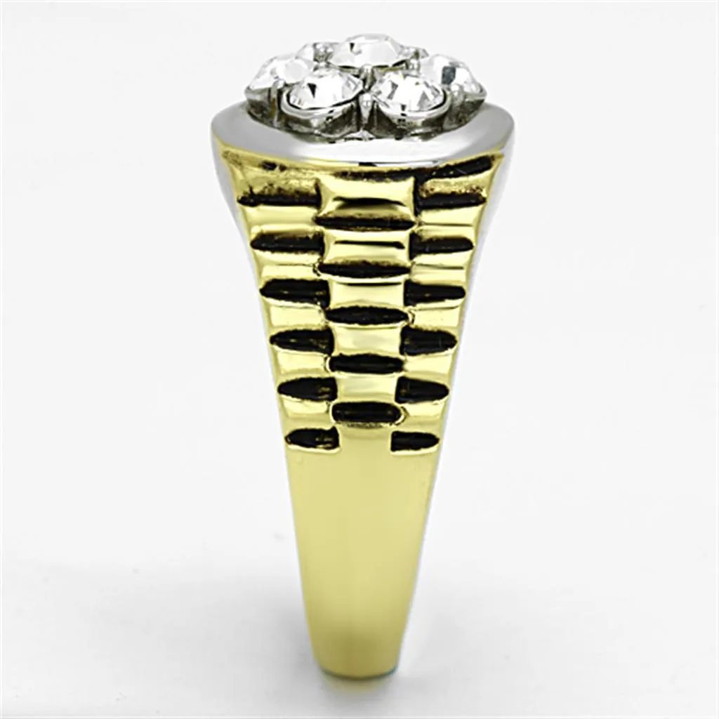 Two-Tone IP Gold (Ion Plating) Stainless Steel Ring with Top Grade Crystal in Clear for Women Style TK1191