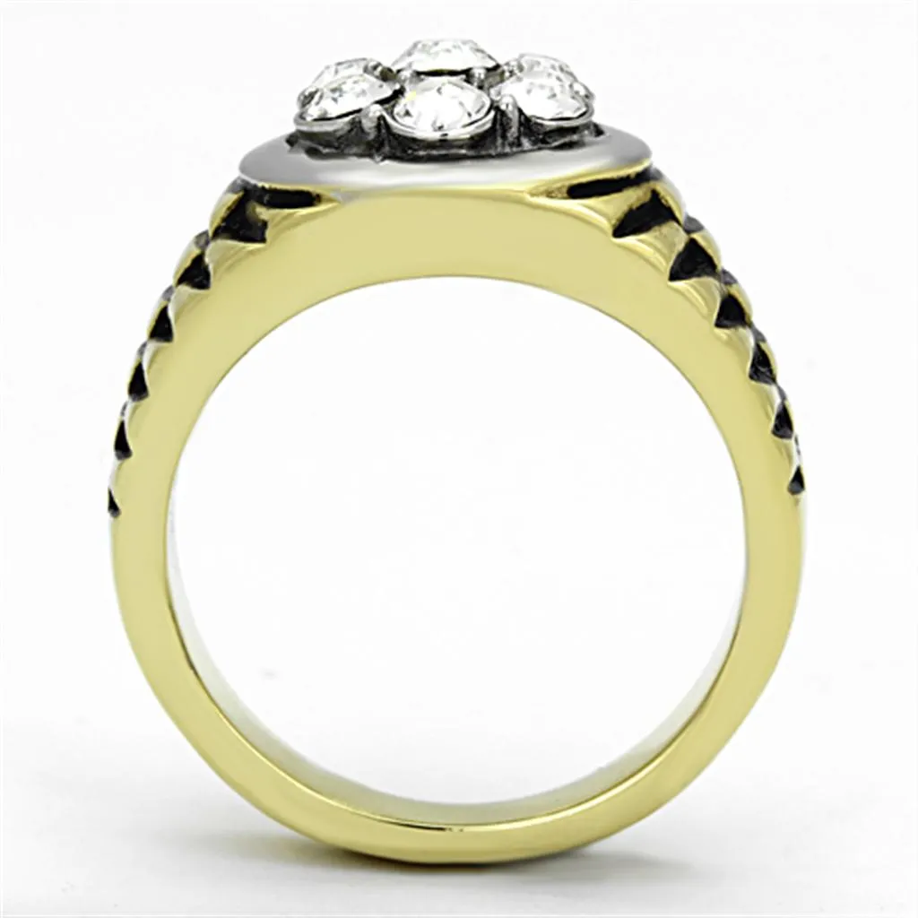 Two-Tone IP Gold (Ion Plating) Stainless Steel Ring with Top Grade Crystal in Clear for Women Style TK1191