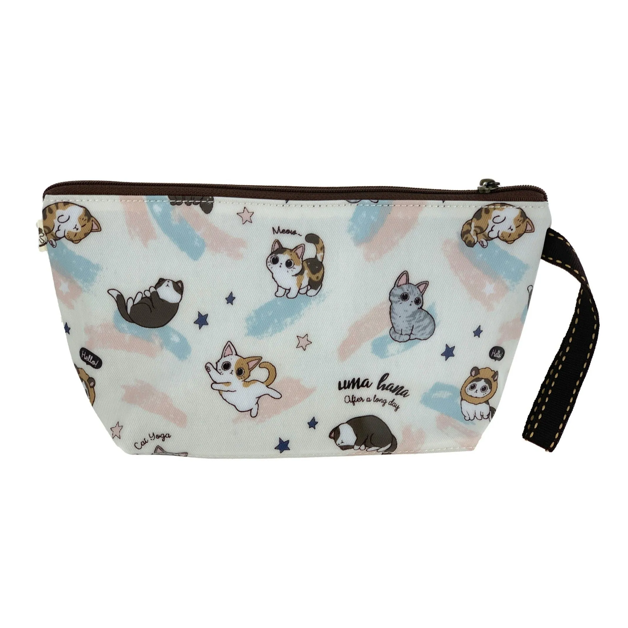 White Cat Yoga Dumpling Cosmetic Bag